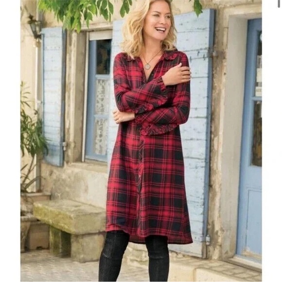 Soft Surroundings Bennington Shirt Dress Plaid - Picture 2 of 8